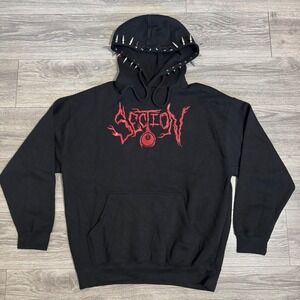 Rare Section 8 Black Spiked Hoodie 8 Ball Graphic Men's Size XL Streetwear